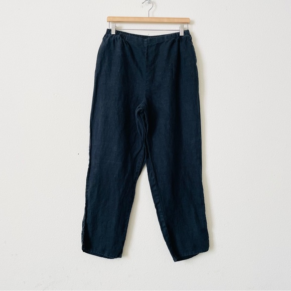 Flax MEDIUM 100% linen black pocketed pants - Picture 1 of 6